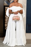 Blue Casual Backless Belted Off Shoulder Fitted Vacation Wide Leg Jumpsuits
