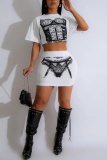 Casual Print Basic O Neck Short Sleeve Two Pieces