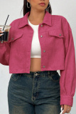 Apricot Casual Turndown Collar Long Sleeve Cardigan Plus Size Crop Jackets