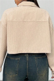 Apricot Casual Turndown Collar Long Sleeve Cardigan Plus Size Crop Jackets