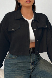 Apricot Casual Turndown Collar Long Sleeve Cardigan Plus Size Crop Jackets
