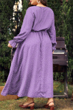 Red Polka Dot Print O Neck Flare Sleeve Belted Long Casual Vacation Cinch Waist Plus Size A Line Maxi Dresses