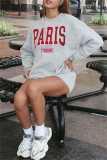 Grey Casual Letter Print O Neck Long Sleeve Fall Winter Sweatshirt And Shorts Two Pieces Shorts Sets