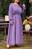 Red Polka Dot Print O Neck Flare Sleeve Belted Long Casual Vacation Cinch Waist Plus Size A Line Maxi Dresses