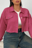 Apricot Casual Turndown Collar Long Sleeve Cardigan Plus Size Crop Jackets