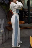 White Zipper Hooded Long Sleeve Crop Jackets And Wide Leg Pants Street Sportswear Two Pieces Sweatsuit Sets