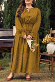 Red Polka Dot Print O Neck Flare Sleeve Belted Long Casual Vacation Cinch Waist Plus Size A Line Maxi Dresses