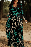 Light Khaki Casual Colorblock Floral Print O Neck Long Sleeve Pocket Floor Length Maxi Dresses