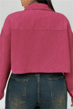 Apricot Casual Turndown Collar Long Sleeve Cardigan Plus Size Crop Jackets