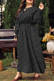 Red Polka Dot Print O Neck Flare Sleeve Belted Long Casual Vacation Cinch Waist Plus Size A Line Maxi Dresses