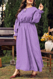 Red Polka Dot Print O Neck Flare Sleeve Belted Long Casual Vacation Cinch Waist Plus Size A Line Maxi Dresses