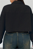Apricot Casual Turndown Collar Long Sleeve Cardigan Plus Size Crop Jackets