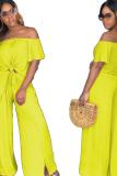 Yellow Fashion Casual asymmetrical Solid Bandage Loose Two-piece Pants Set