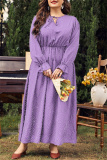 Red Polka Dot Print O Neck Flare Sleeve Belted Long Casual Vacation Cinch Waist Plus Size A Line Maxi Dresses