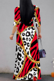 Casual Graphics V Neck Three Quarter Lace Up Formal Party Evening Vacation A Line Maxi Dresses