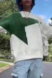 Green Casual The Stars Print Weave O Neck Long Sleeve Fall Winter Knitted Sweater