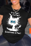 Black White Casual Graphics Print O Neck Short Sleeve Slim Fitted T-Shirts