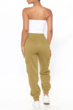 Dark Khaki Casual High Waist Pocket Cargo Pants