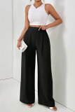 Black White Casual Print High Waist Wide Leg Pocket Vacation Wide Leg Pants