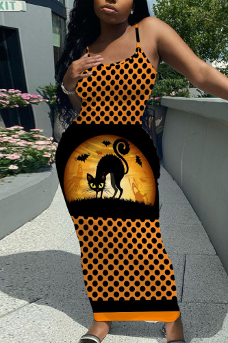 Dark Gray Graphics Print Sleeveless Backless Square Neck Vacation Bodycon Maxi Slip Dress