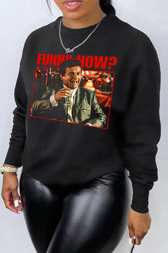 Black Casual Letter Print O Neck Long Sleeve Winter Fall Sweatshirt