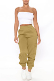 Dark Khaki Casual High Waist Pocket Cargo Pants