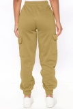Dark Khaki Casual High Waist Pocket Cargo Pants