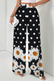 Black White Casual Print High Waist Wide Leg Pocket Vacation Wide Leg Pants