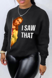 Black Yellow Casual Letter Print O Neck Long Sleeve Winter Fall Sweatshirt