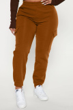 Dark Khaki Casual High Waist Pocket Cargo Pants