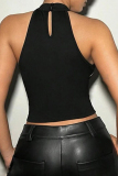 Black Print Sleeveless O Neck Slim Fitted Tank Crop Tops