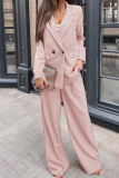 Apricot Casual Turn-back Collar Long Sleeve Blazer And Wide Leg Pants Buttons Formal Party Evening Two Pieces Suit Sets