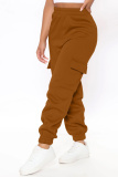 Dark Khaki Casual High Waist Pocket Cargo Pants