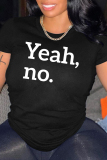 Black White Casual Letter Print O Neck Short Sleeve Slim Fitted T-Shirts