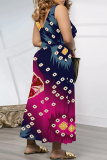 Blue Splashed Ink Casual Geometric Print Sleeveless V Neck Pocket Loose Vacation Cami Wide Leg Jumpsuits