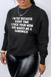 Black Casual Letter Print O Neck Long Sleeve Winter Fall Sweatshirt