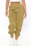 Dark Khaki Casual High Waist Pocket Cargo Pants