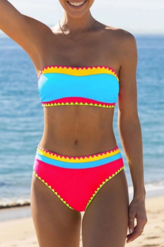 Colorful Backless Sleeveless Bra And Mini Shorts Bikini Sets Beach Vacation Swimwears