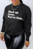 Black Casual Letter Print O Neck Long Sleeve Winter Fall Sweatshirt