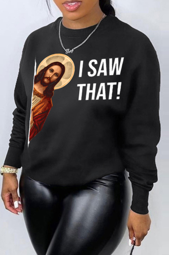 Black Yellow Casual Letter Print O Neck Long Sleeve Winter Fall Sweatshirt