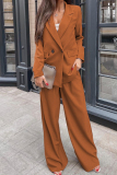Apricot Casual Turn-back Collar Long Sleeve Blazer And Wide Leg Pants Buttons Formal Party Evening Two Pieces Suit Sets