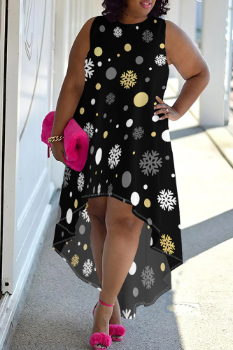 Yellow Blue Casual Boho Graphics Print Sleeveless O Neck Irregular Hem Vacation Plus Size Tank Dresses