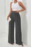 Black White Casual Print High Waist Wide Leg Pocket Vacation Wide Leg Pants