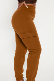Dark Khaki Casual High Waist Pocket Cargo Pants