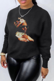 Black Casual Letter Print O Neck Long Sleeve Winter Fall Sweatshirt