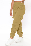 Dark Khaki Casual High Waist Pocket Cargo Pants