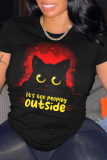 Black White Casual Graphics Print O Neck Short Sleeve Slim Fitted T-Shirts