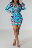 Red Casual Boho Floral Print Turndown Collar Long Sleeve Buckle Blouse And Mini Skirt Vacation Two Pieces Dress Sets