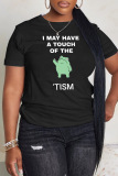 Color Black Green Casual Letter Print O Neck Short Sleeve Oversize T-Shirts