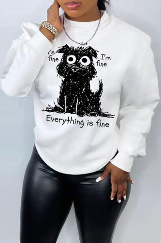 White Casual Animal Letter Print O Neck Long Sleeve Fall Winter Sweatshirt
